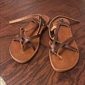 Brown Leather Thong Sandals with Minimalist Design